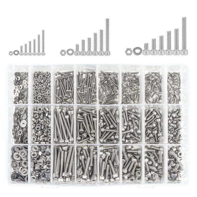 Sutemribor 304 Stainless Steel Screws Nuts and Washers 1200PCS, Sutemribor M2 M3 M4 Hex Socket Head Cap Bolts Screws Nuts Washers Assortment Kit with Hex Wrenches - Image 2